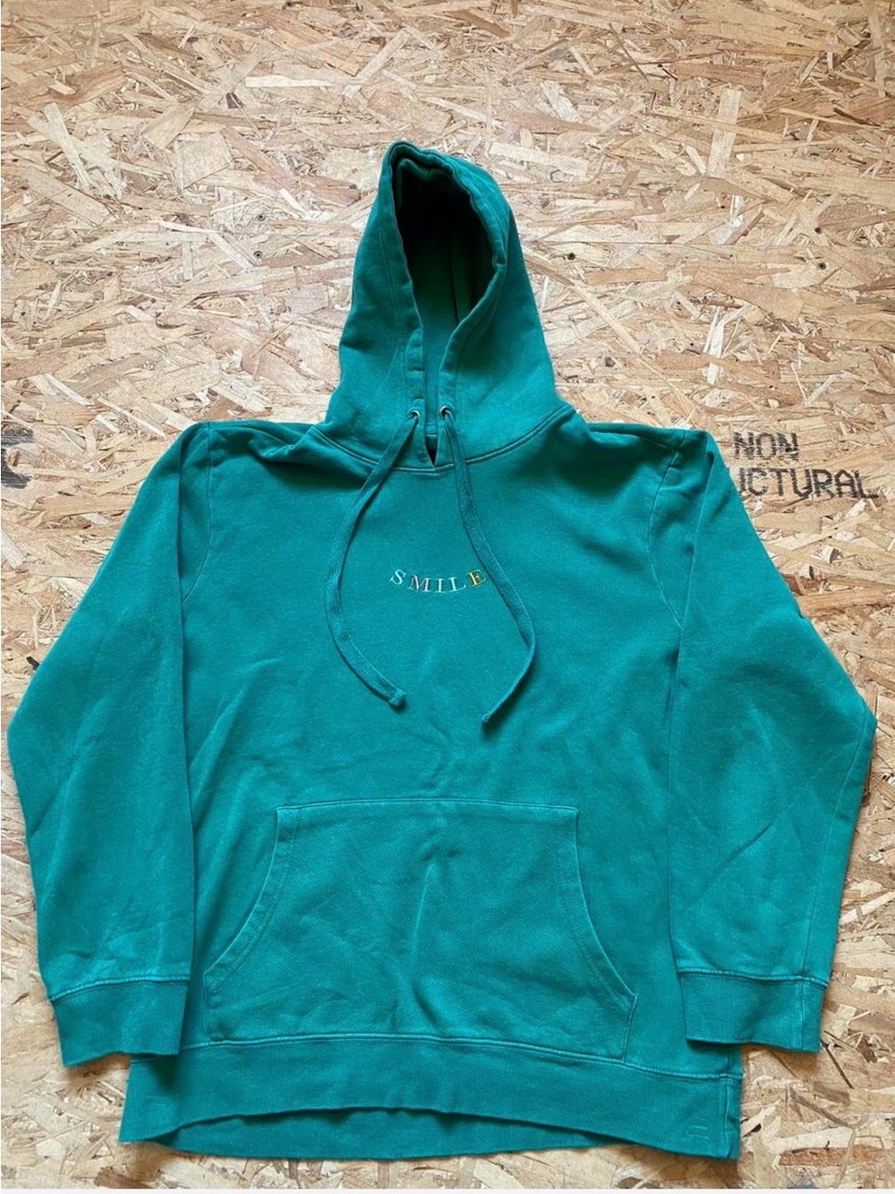 Lrg Teal Green "SMILE" Hooded Pullover